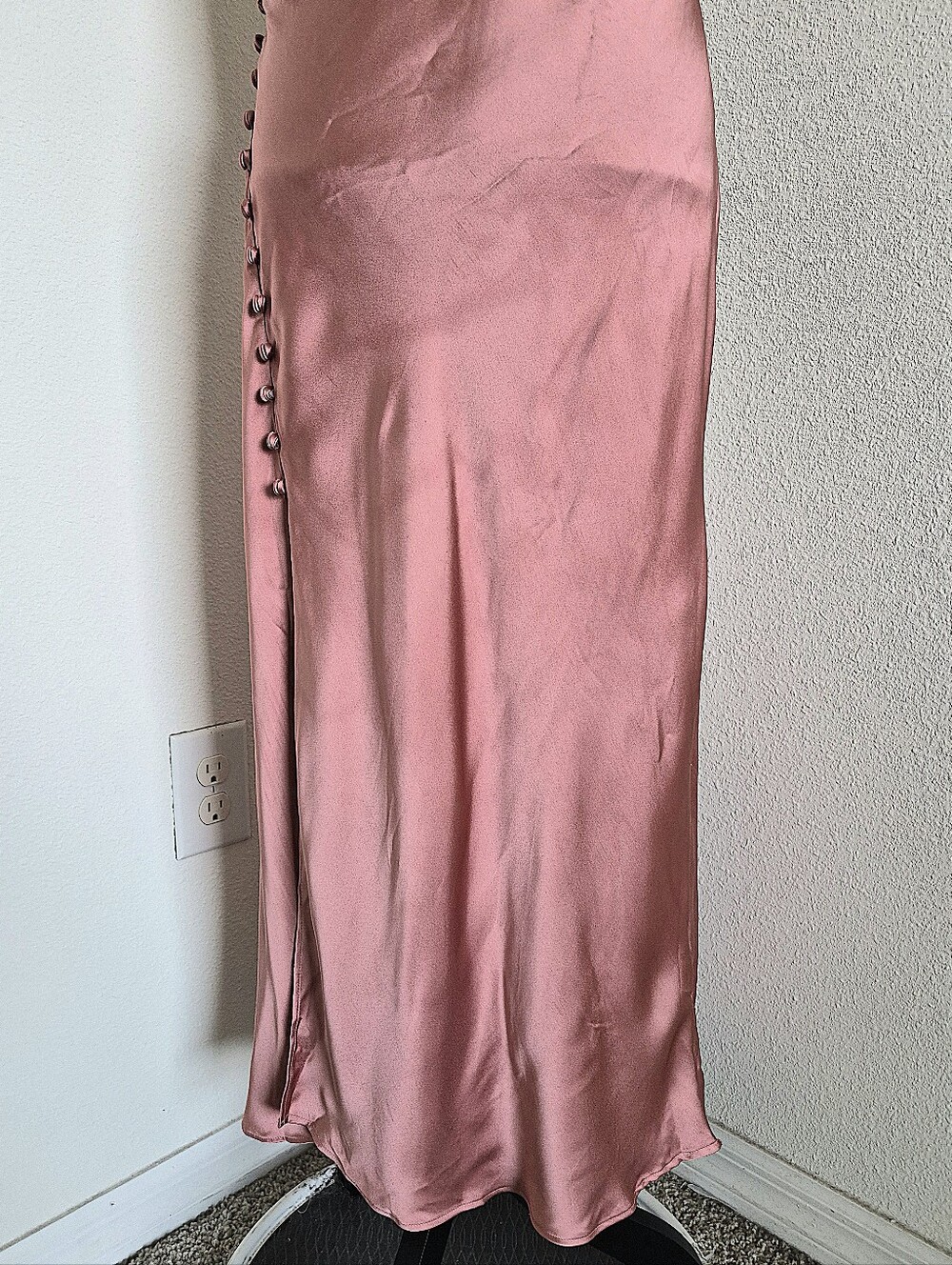 Zara Pink Satin Slip Midi Dress L Cowl Neck Button Slit Cocktail Wedding Guest - Picture 5 of 15